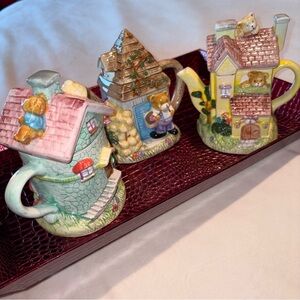 Charming Cottage Teapot vintage Set (3)decor whimsical